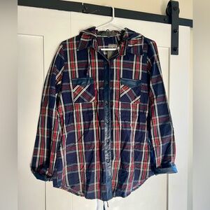 TOV Holy Plaid Button Down Shirt - Navy and Red